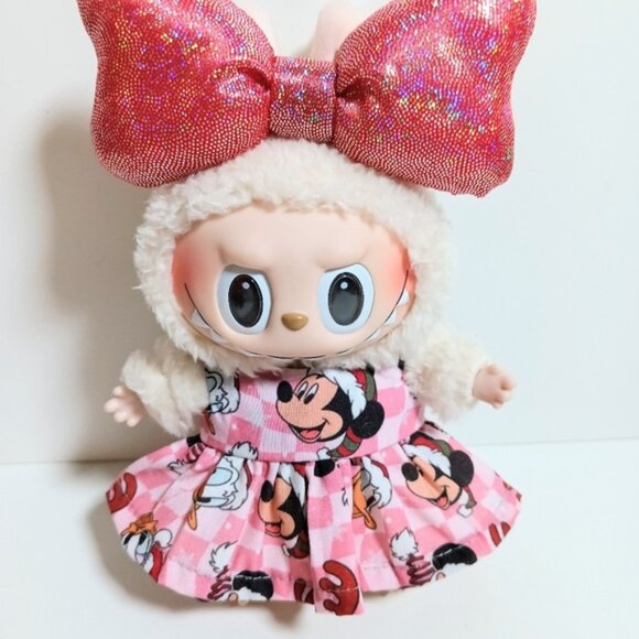 Custom Disney Mickey Holiday Dress and Sparkle Bow Made to Fit Labubu - Picture 3 of 6